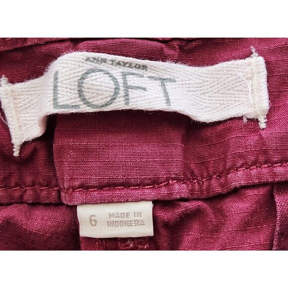 Ann Taylor LOFT Burgundy Bermuda Shorts 6 Lightweight Slashed Pockets Cuffed Hem - Picture 3 of 4